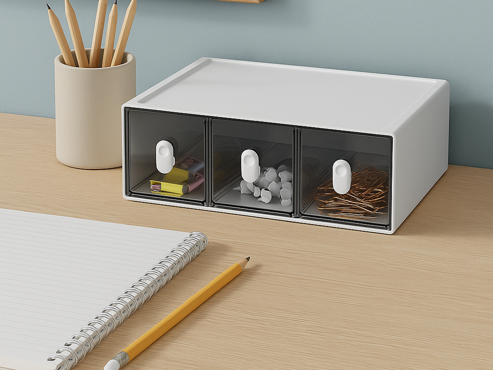 Stackable Desk Organizer with 3 Drawers for Makeup and Office Supplies, White