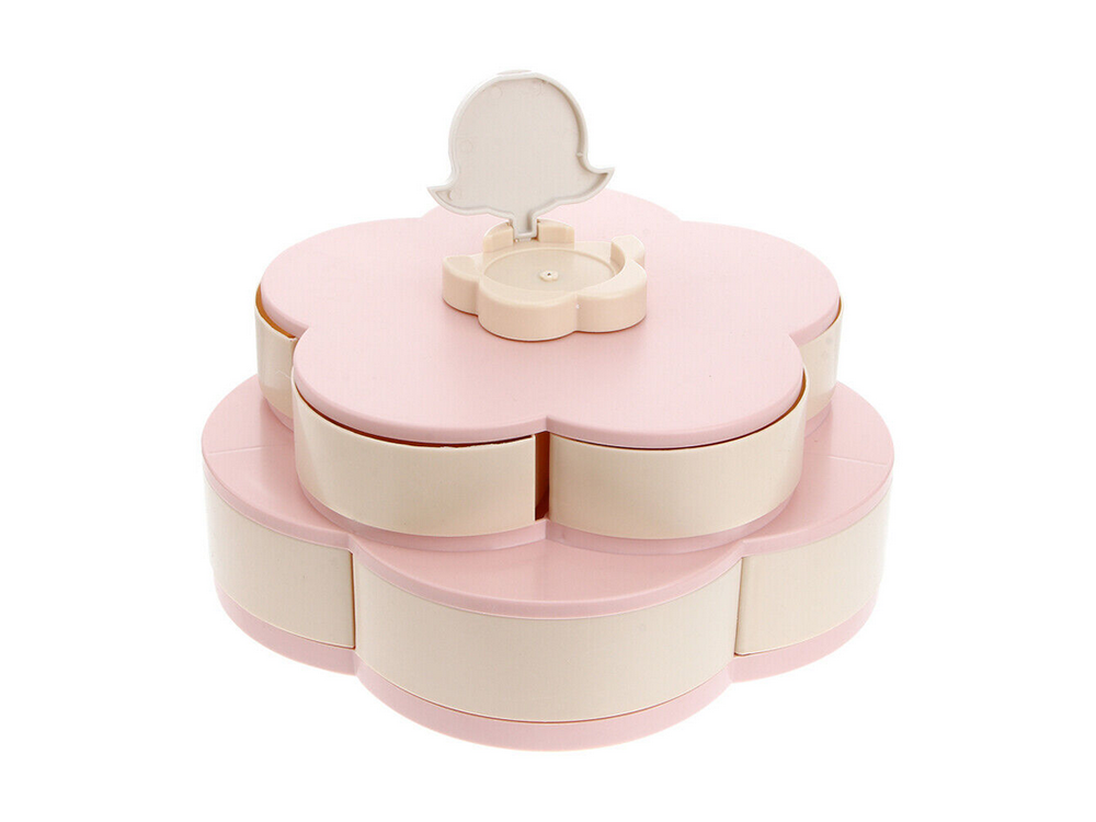 Rotating Snack Organizer Box with Phone Holder, 2-in-1 Candy Dish & Nut Serving Tray, Pink