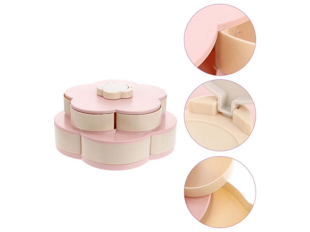 Rotating Snack Organizer Box with Phone Holder, 2-in-1 Candy Dish & Nut Serving Tray, Pink
