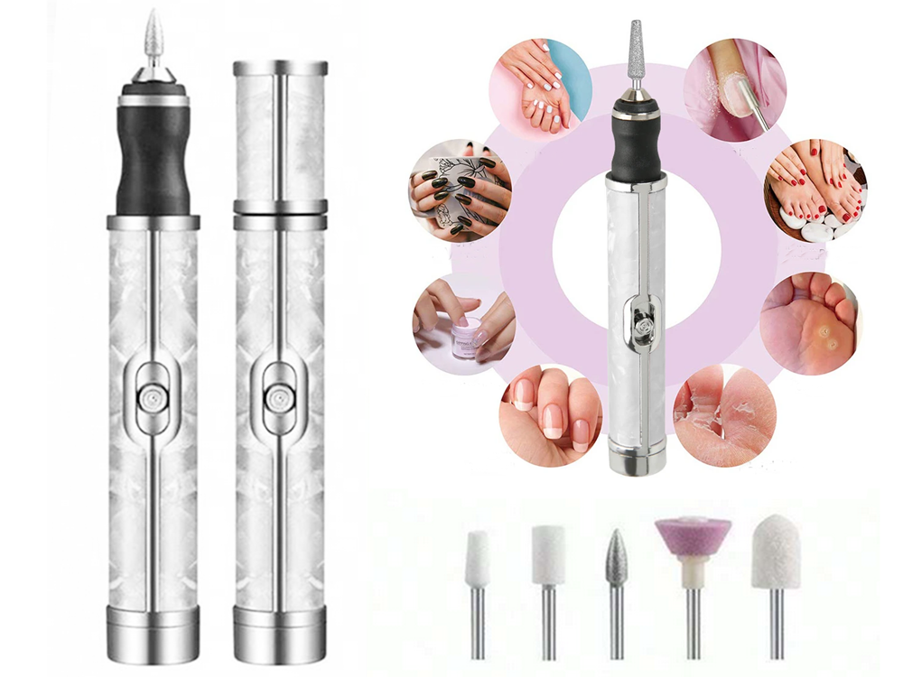 Electric Nail Drill for Manicure and Pedicure with Bit Set, Rechargeable USB, White