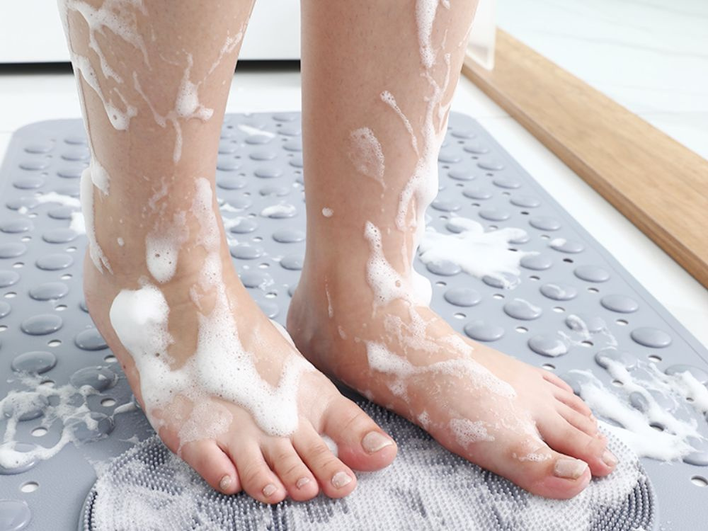 Non-Slip Shower Mat with Massaging Surface and Foot Scrubber for Bathroom Safety, Gray
