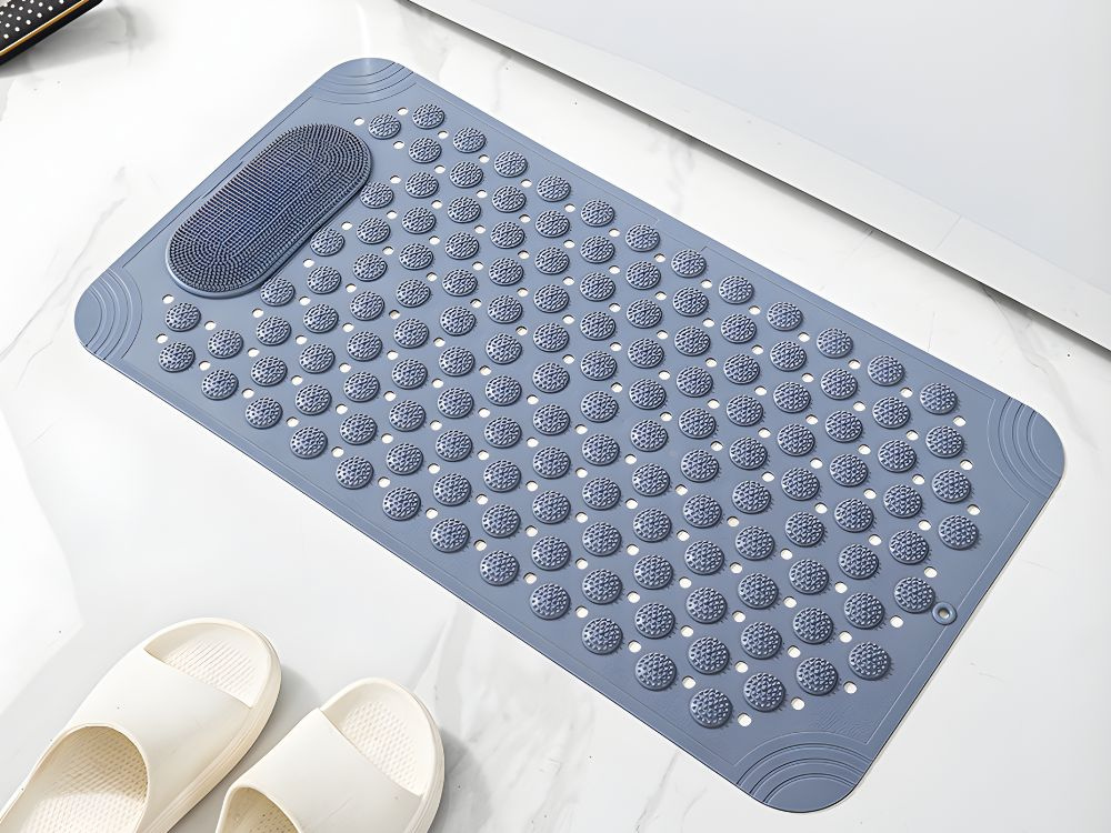 Non-Slip Shower Mat with Massaging Surface and Foot Scrubber for Bathroom Safety, Gray