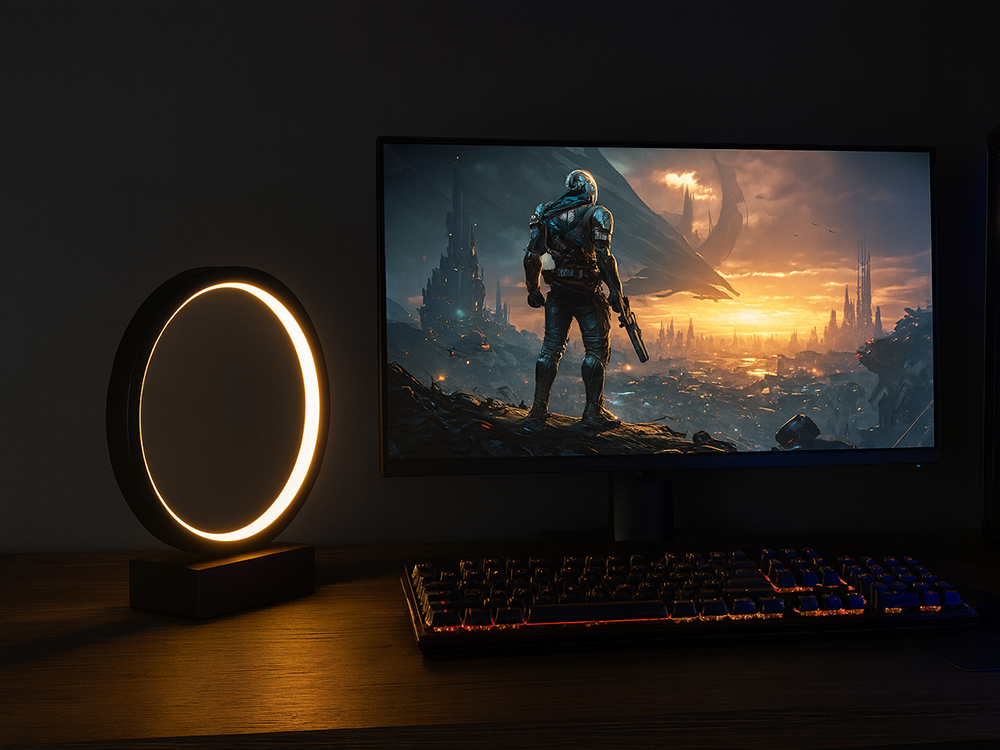 Dimmable LED Ring Table Lamp with 3 Color Modes and Brightness Control, Black