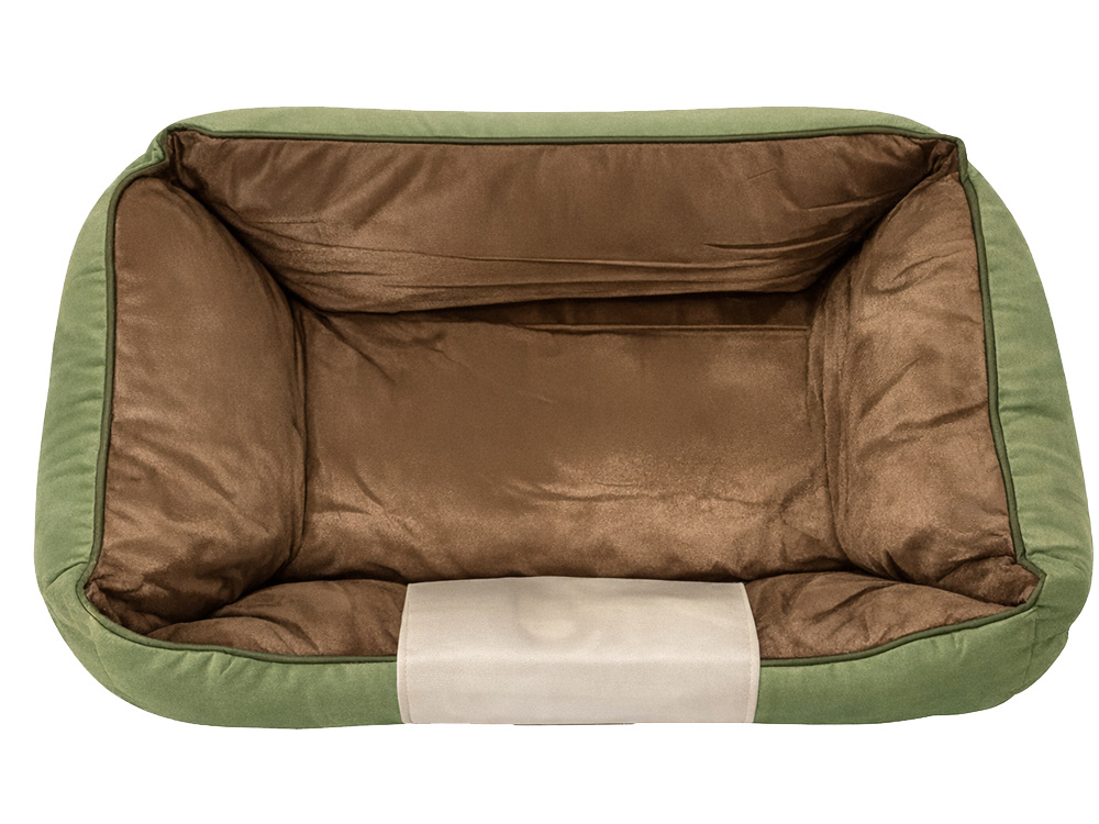 Cozy Bolster Dog Bed for Small Pets with Non-Slip Bottom, Size S, Green