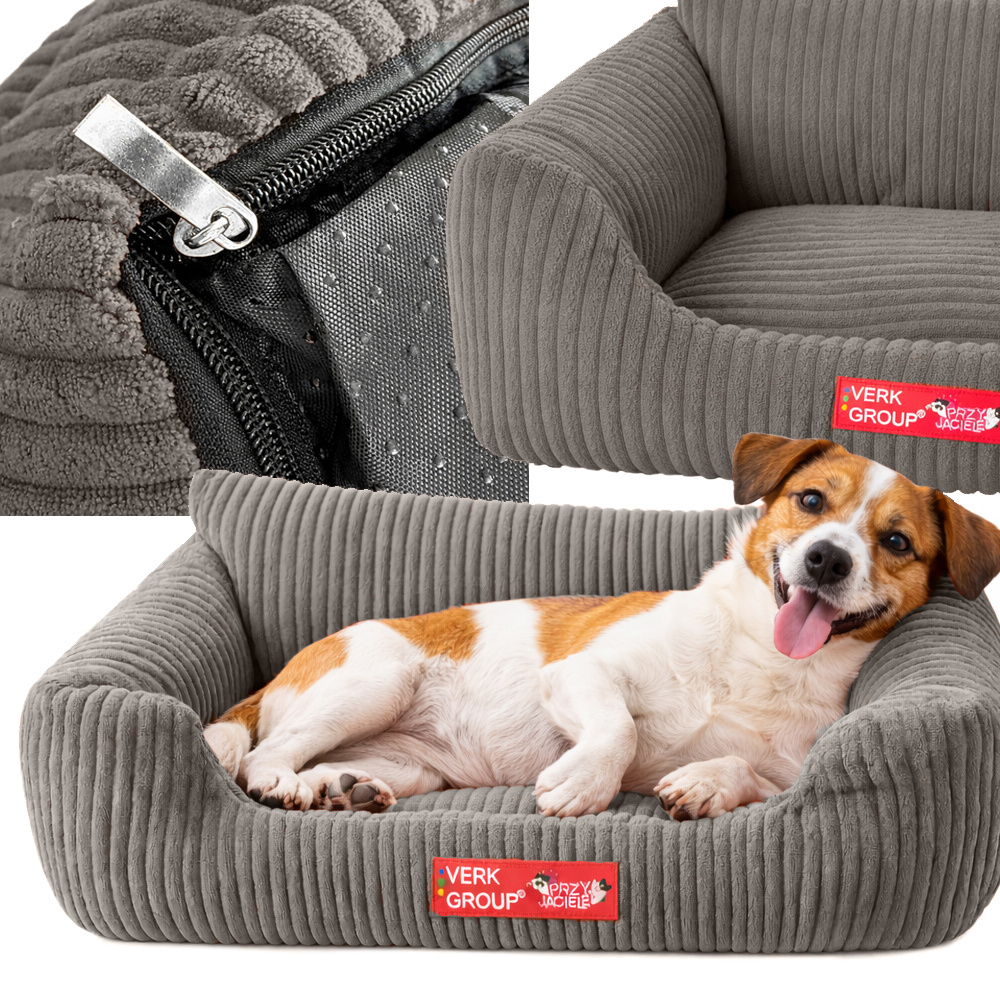 Soft Corduroy Dog Bed for Small Medium Dogs and Cats, Washable Cover, Non-Slip, M, Beige