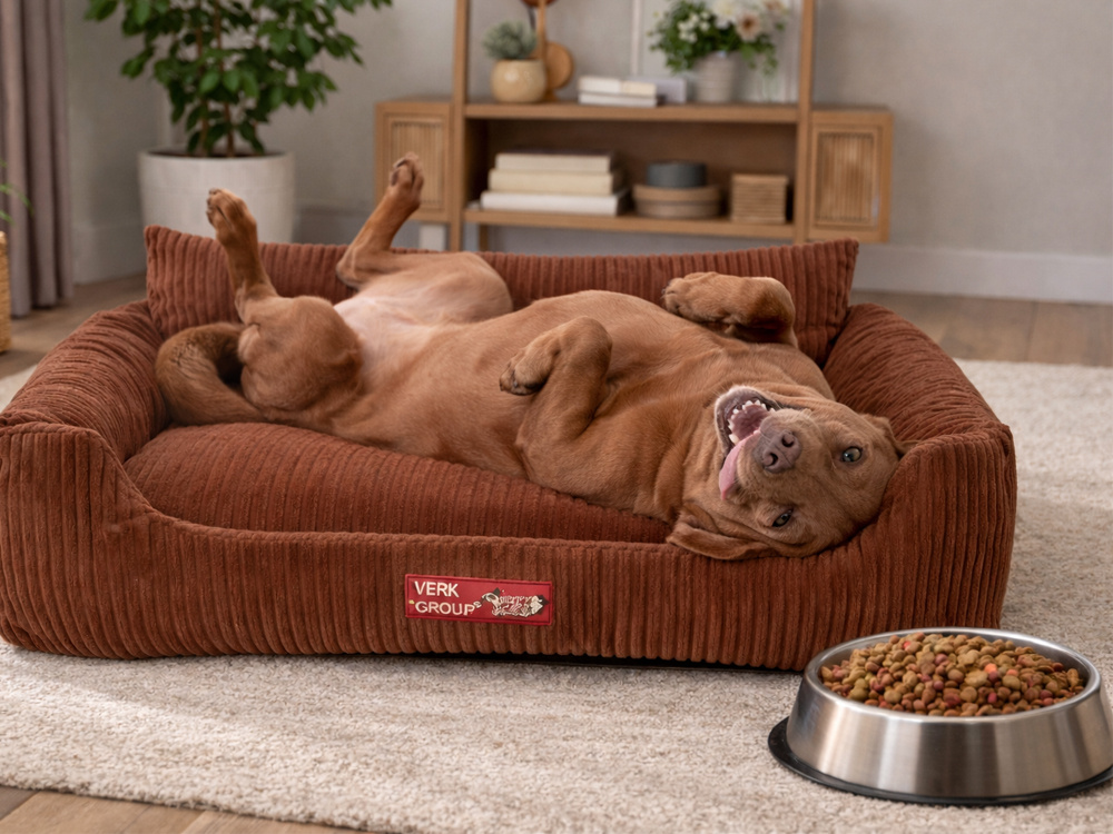 Soft Corduroy Dog Bed with Non-Slip Bottom, Cozy Pet Lounger for Cats & Dogs, L, Brown