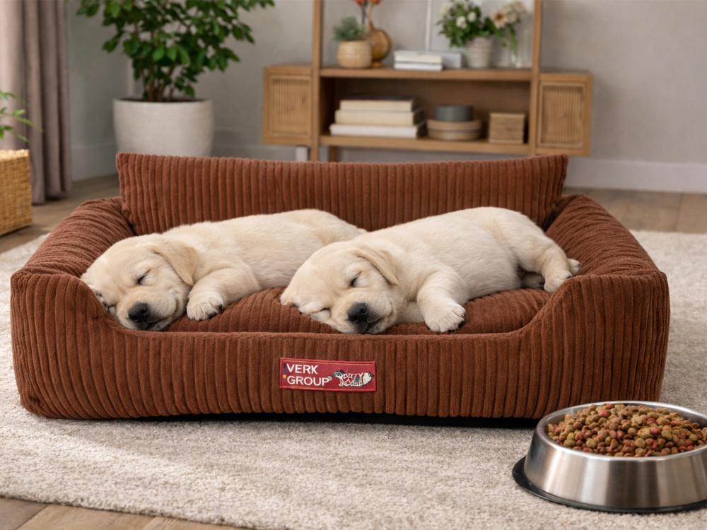 Soft Corduroy Dog Bed with Non-Slip Bottom, Cozy Pet Lounger for Cats & Dogs, L, Brown
