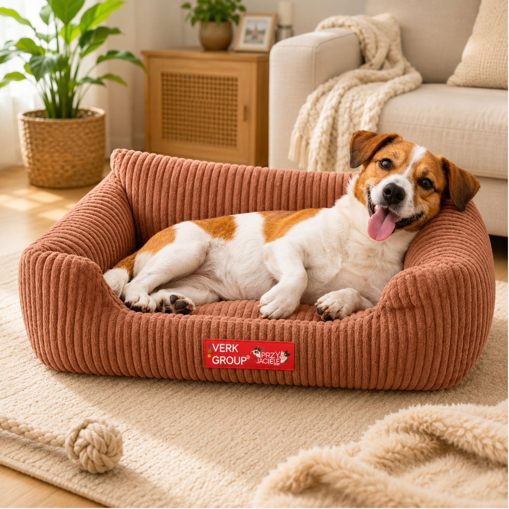 Soft Corduroy Dog and Cat Bed M (60x45cm), Brown