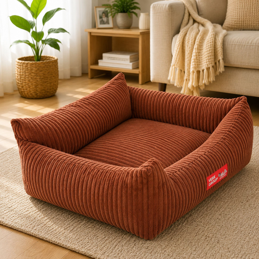 Soft Corduroy Dog and Cat Bed M (60x45cm), Brown