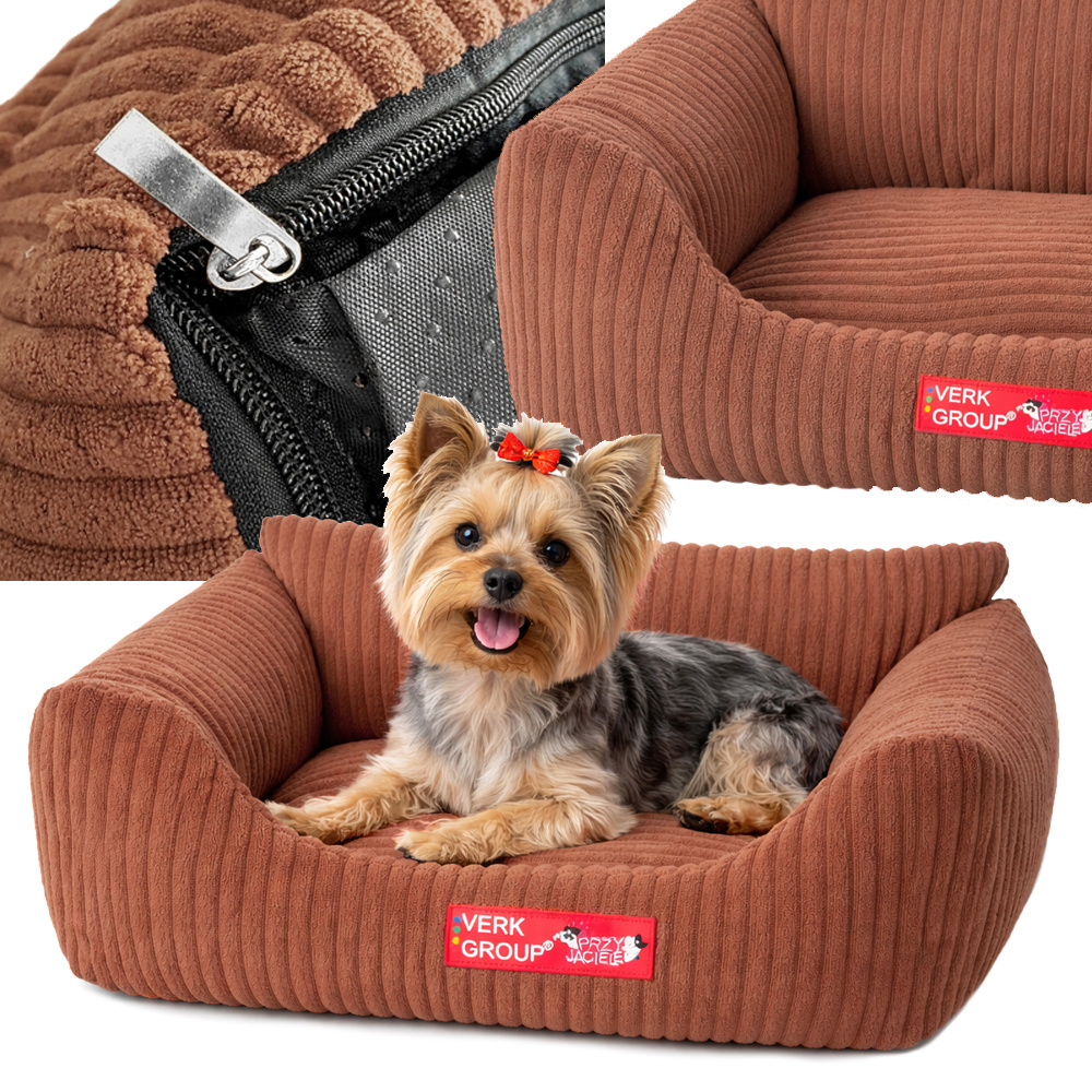 Soft Corduroy Pet Bed for Small Dogs and Cats with Non-Slip Bottom, Size S, brown