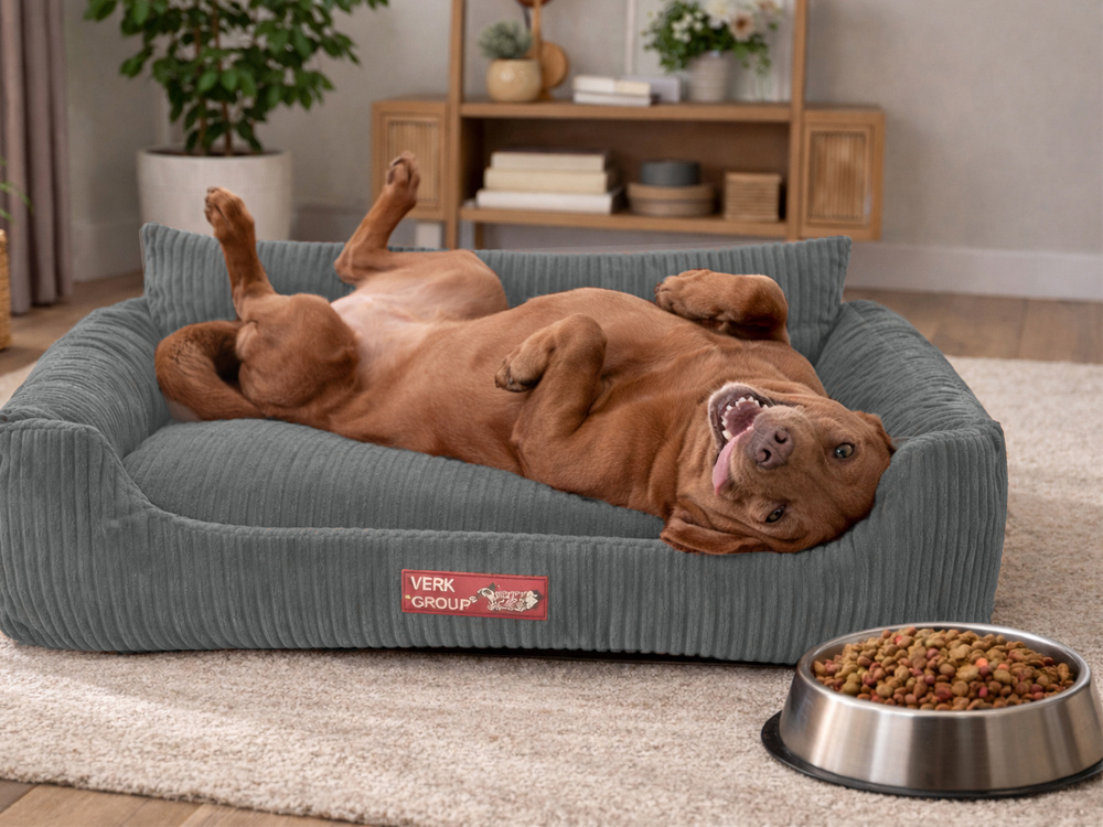 Soft Corduroy Dog Bed for Dogs and Cats, Non-Slip Bottom, Size L, Dark Gray