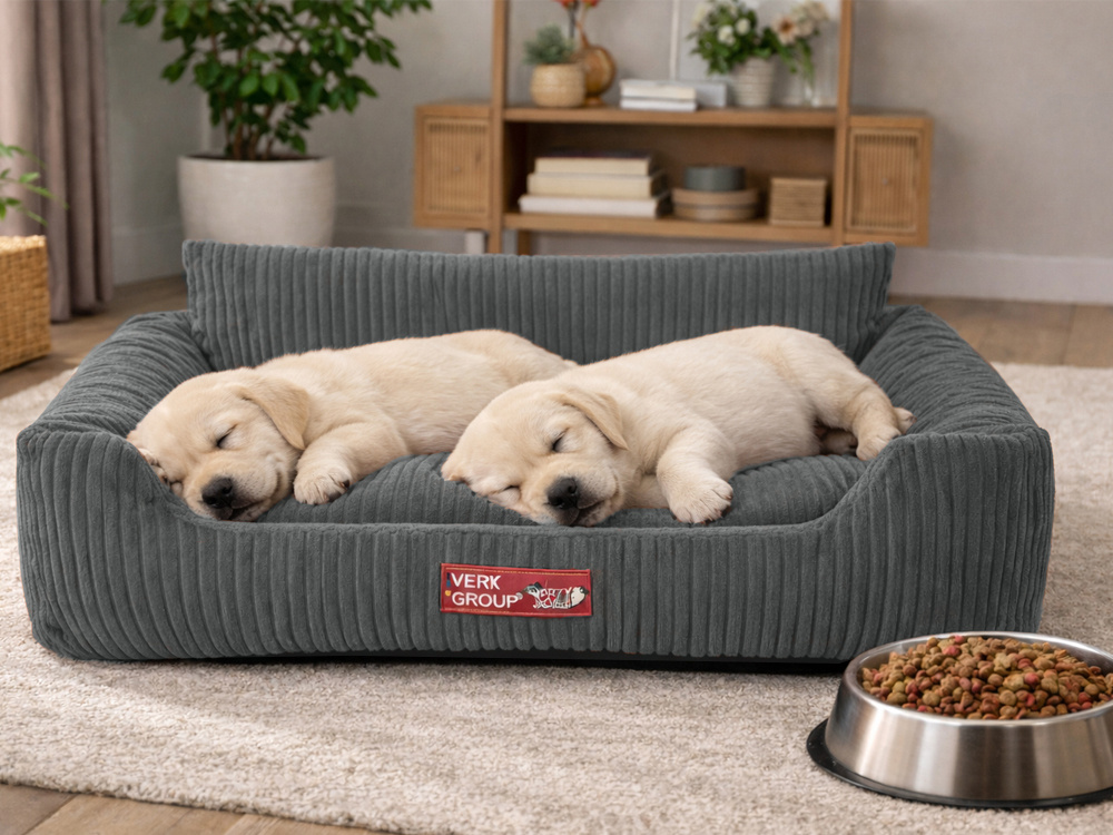 Soft Corduroy Dog Bed for Dogs and Cats, Non-Slip Bottom, Size L, Dark Gray