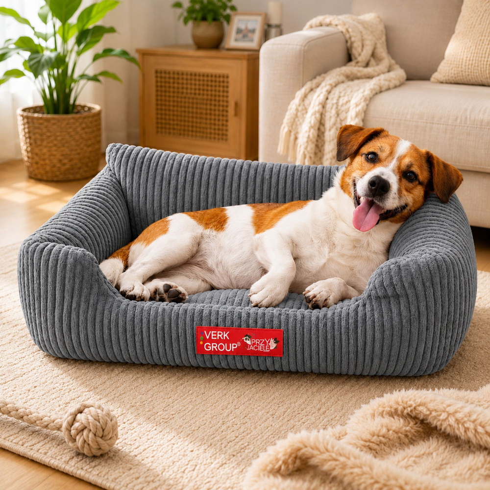 Soft Corduroy Dog and Cat Bed, Size M, 60x45cm, Dark Grey