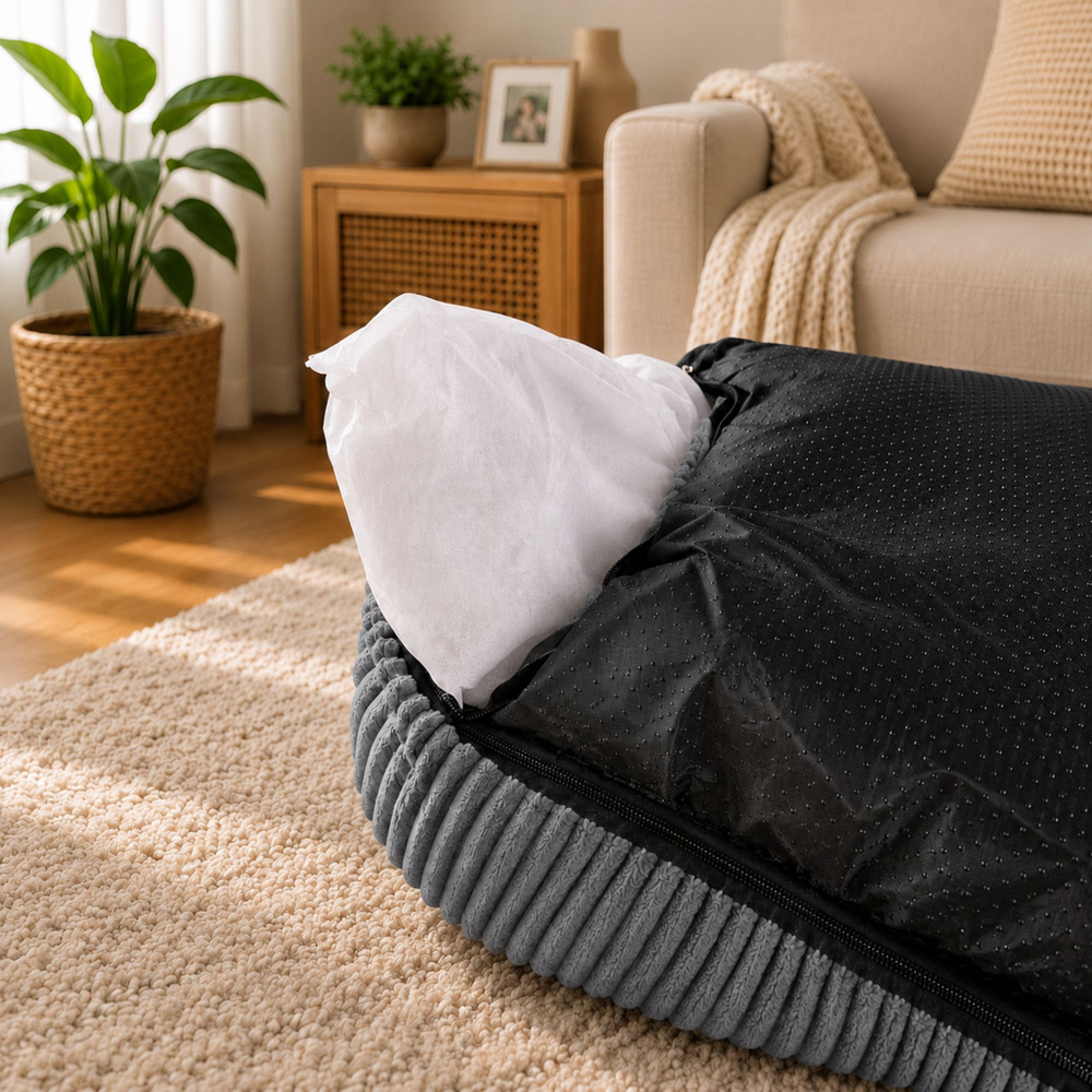 Soft Corduroy Dog and Cat Bed, Size M, 60x45cm, Dark Grey