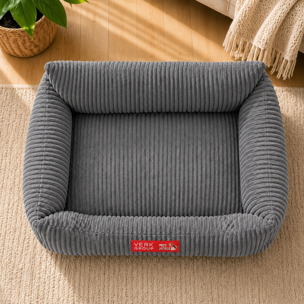 Soft Corduroy Dog and Cat Bed, Size M, 60x45cm, Dark Grey