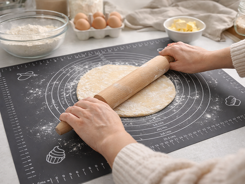 Silicone Pastry Mat 50x40 cm Non-Slip Dough Rolling Board, Grey