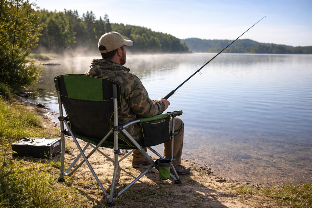 Folding Fishing and Camping Chair with Cup Holder, Green