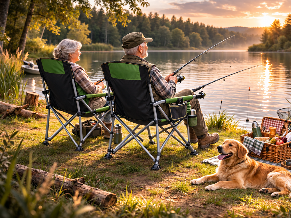Folding Fishing and Camping Chair with Cup Holder, Green