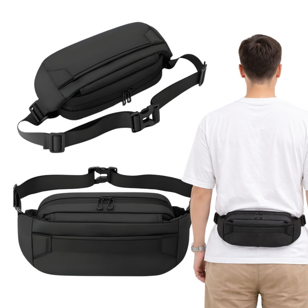 Men's Waist Bag Adjustable Sports Fanny Pack Crossbody Pouch, Black