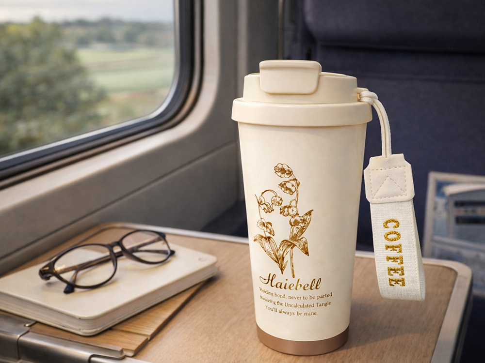 Insulated Travel Tumbler with Straw 530ml Stainless Steel, Cream