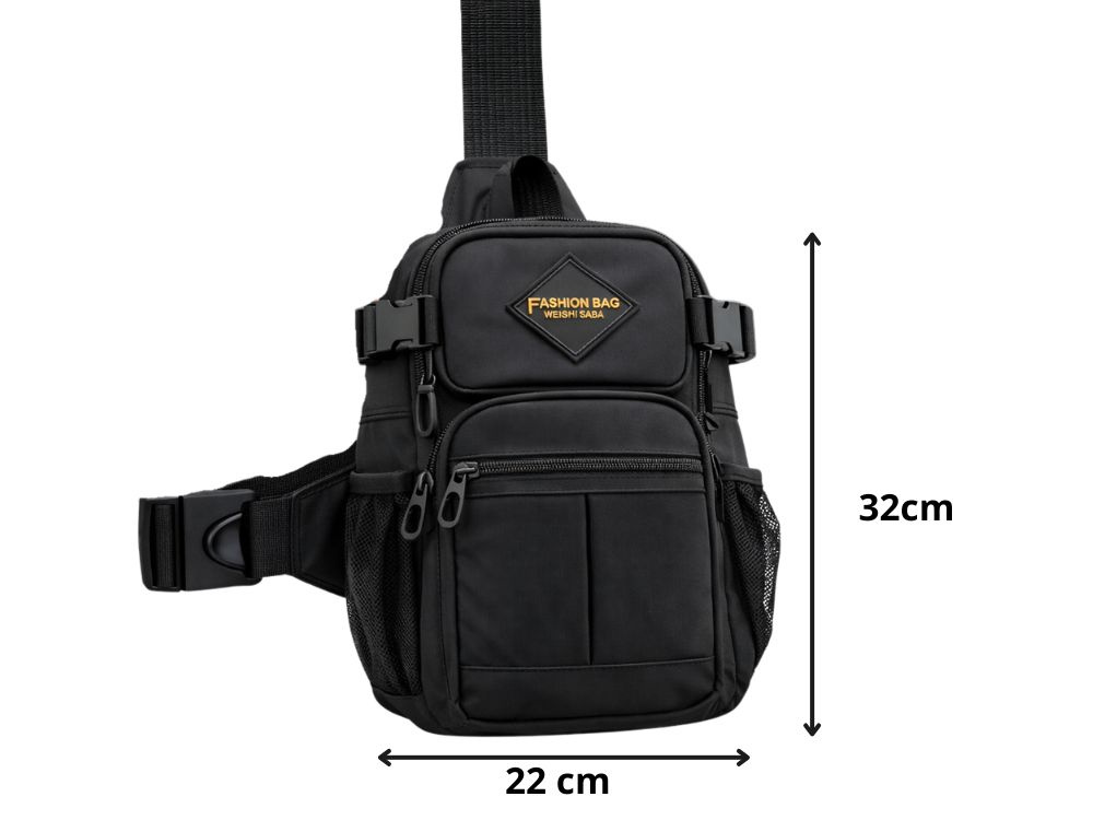 Men\'s Crossbody Sling Bag with Multiple Pockets, Black