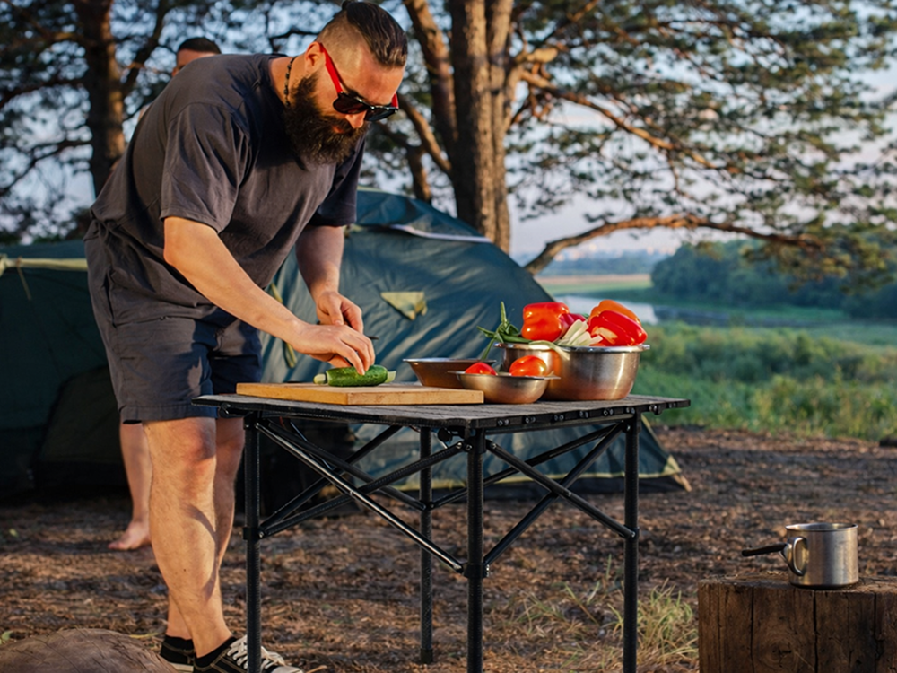 Small Folding Camping Table Portable Fishing Picnic Table, Black Grey