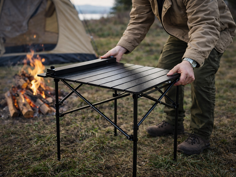 Small Folding Camping Table Portable Fishing Picnic Table, Black Grey