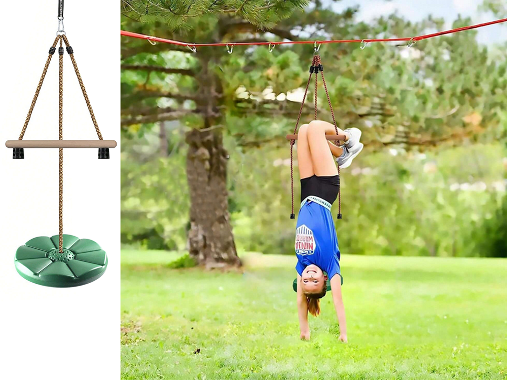 Bērnu dārza šūpoles apaļas ar izturīgu virvi 75kg, zaļas