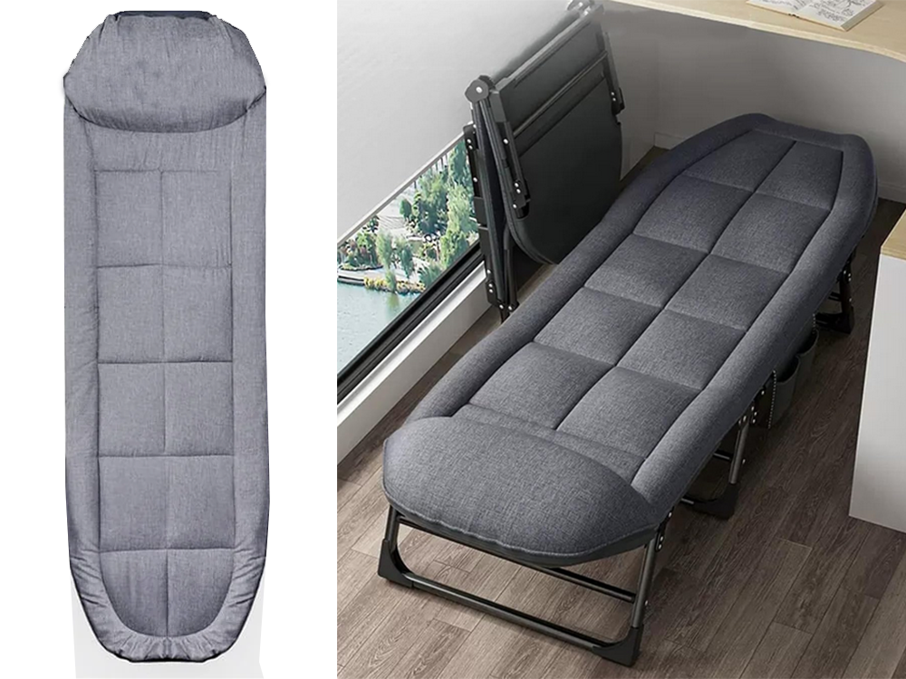 Adjustable Folding Camping Bed with Mattress, Grey