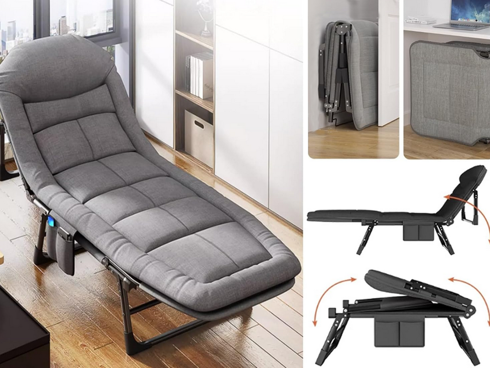 Adjustable Folding Camping Bed with Mattress, Grey