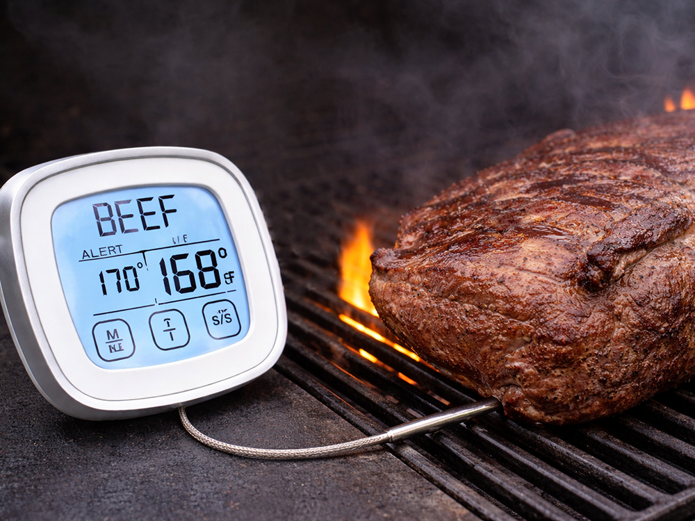 Digital Meat Thermometer with Probe Touch LCD, White