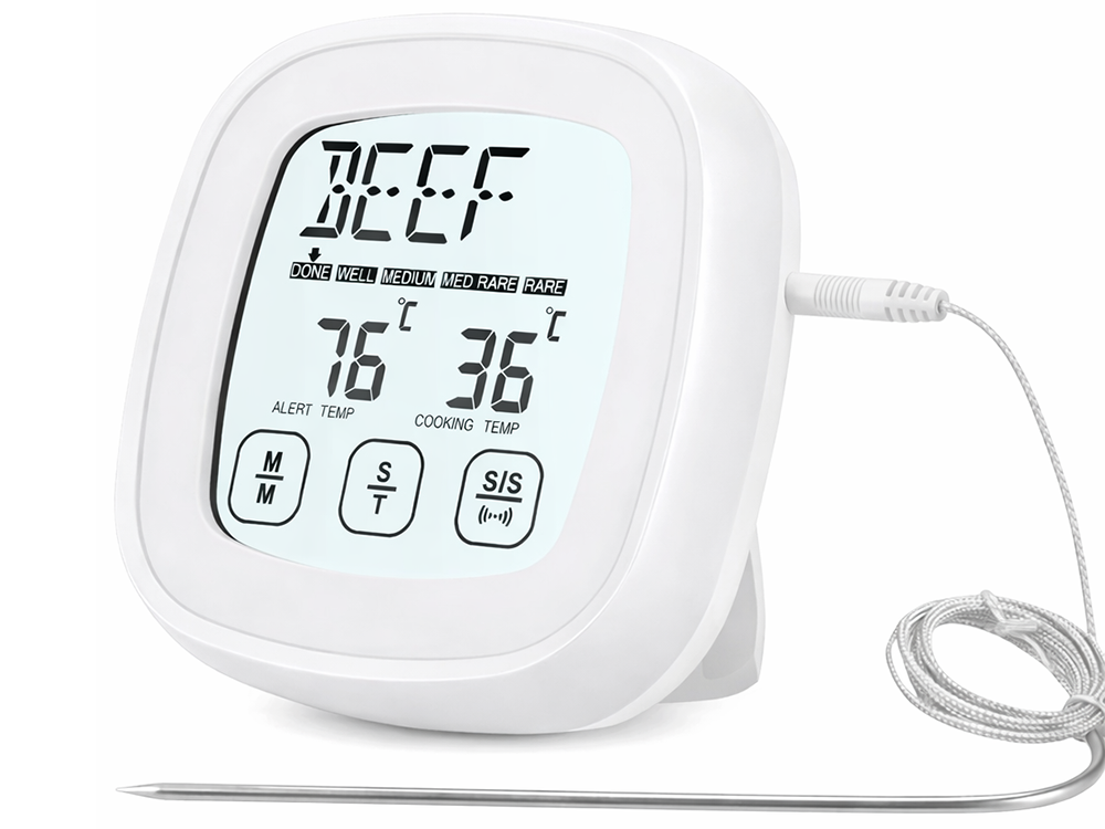 Digital Meat Thermometer with Probe Touch LCD, White (1)
