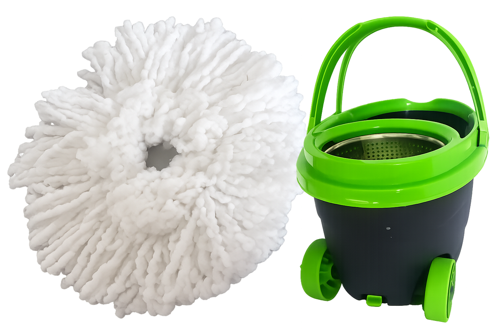 360 Spin Mop and Bucket Set with Wheels and 2 Microfiber Pads