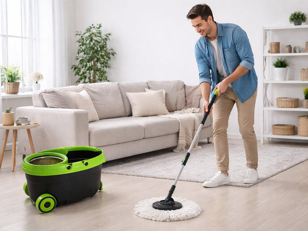360 Spin Mop and Bucket Set with Wheels and 2 Microfiber Pads