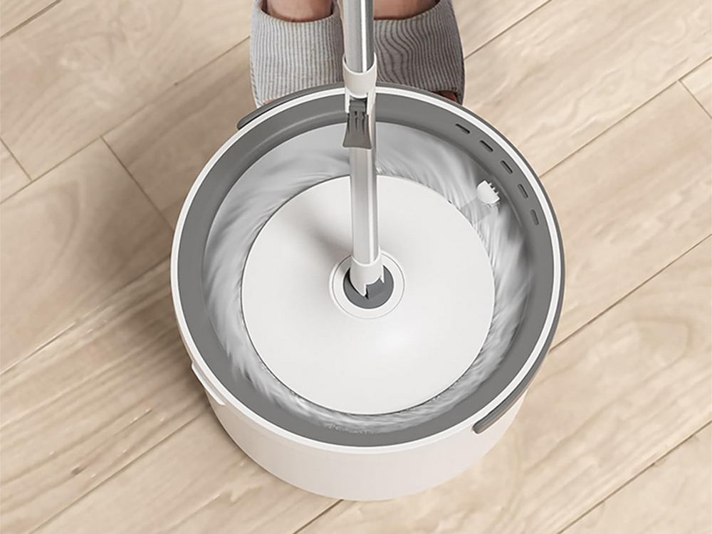 Spin Mop and Bucket Set with Dual Chamber and 2 Microfiber Pads, White
