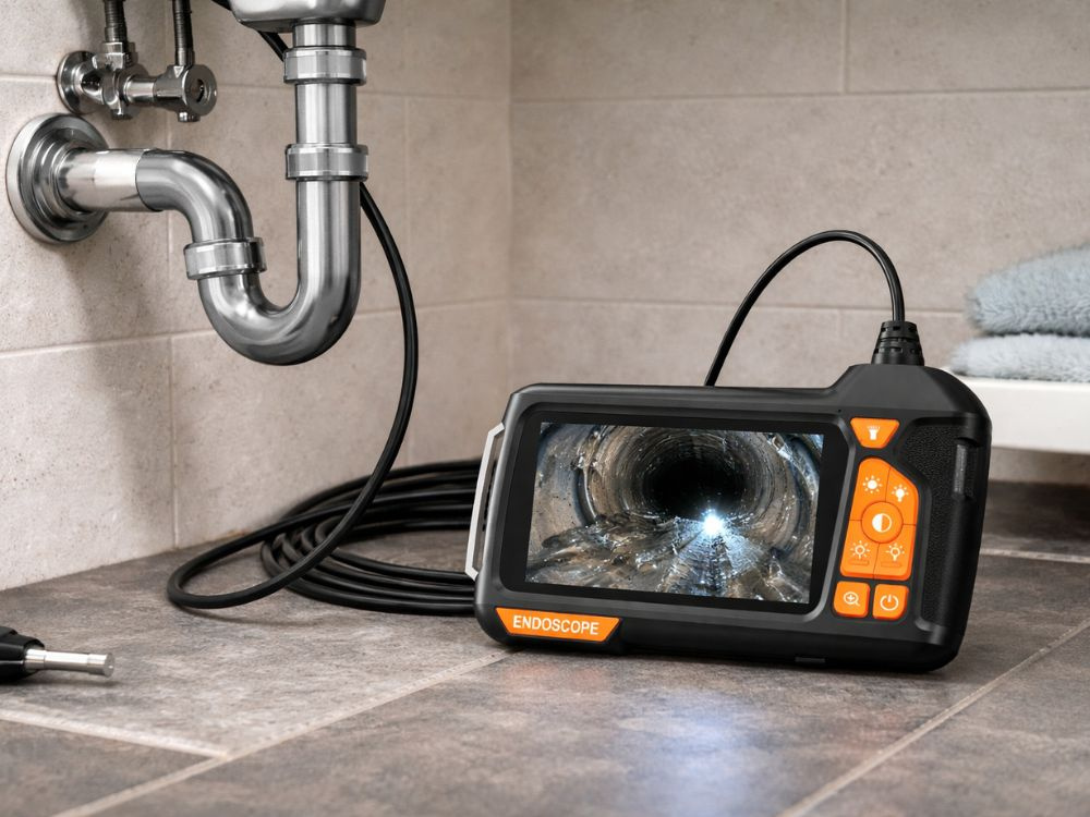 HD inspekcijas kamera endoskops 10m IP67 6 LED LCD displejs, melns