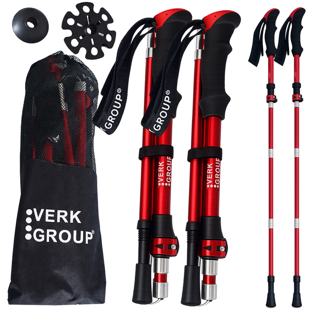 Nordic Walking Trekking Poles Verk Group Set with Cover, Red