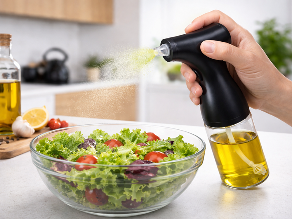 Electric Olive Oil Sprayer 200ml Glass Dispenser USB Rechargeable, Black