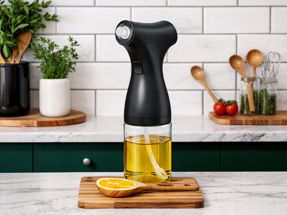 Electric Olive Oil Sprayer 200ml Glass Dispenser USB Rechargeable, Black
