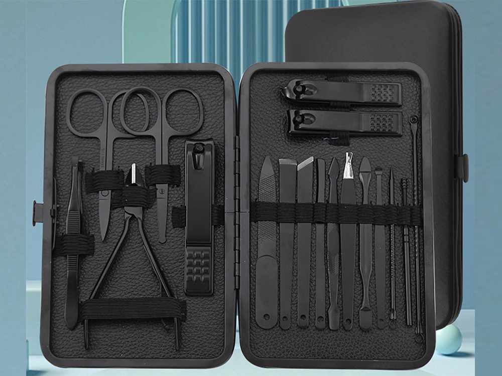 18-Piece Manicure and Pedicure Nail Care Set with Travel Case, Black