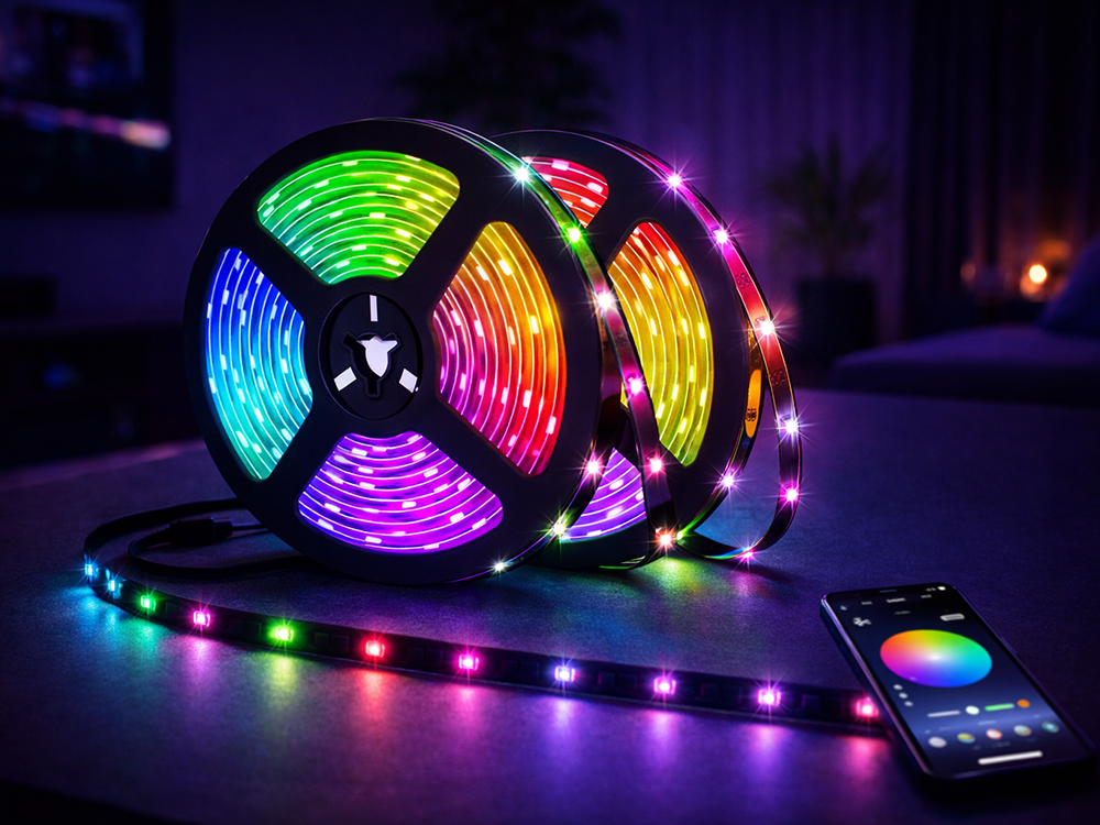 RGB LED Strip Lights 3m with Bluetooth App and Remote Control, Black