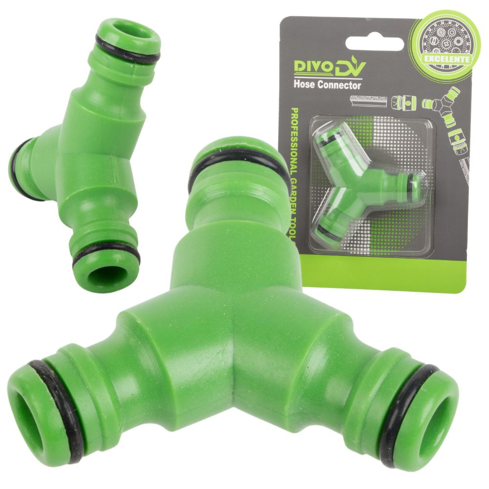 2-Way Garden Hose Splitter Y Connector DIVO, Green-Black
