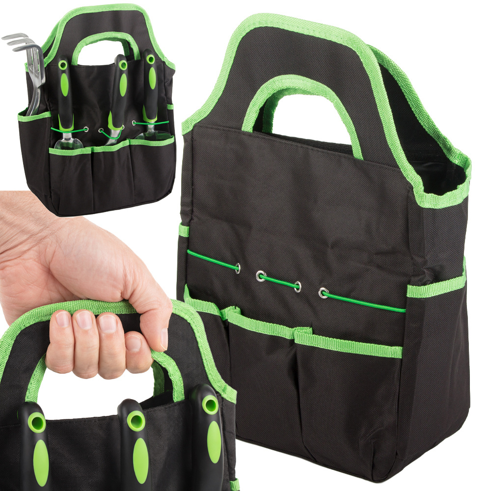 Large Portable Garden Tool Bag Organizer DIVO, Black-Green