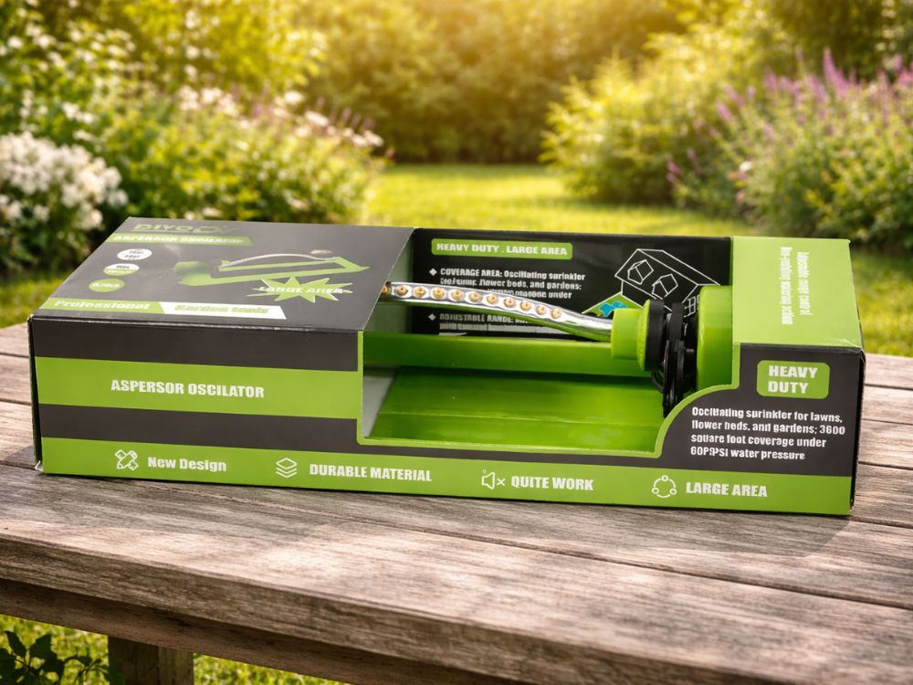 Oscillating Garden Sprinkler 18 Nozzles Adjustable Long Range, Green-Silver