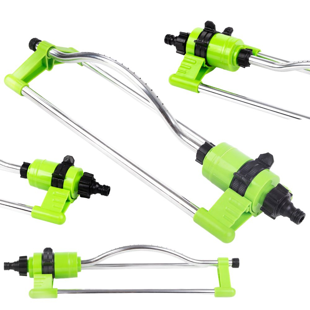 Adjustable Oscillating Garden Sprinkler 15 Nozzles Large Range, Green-Silver