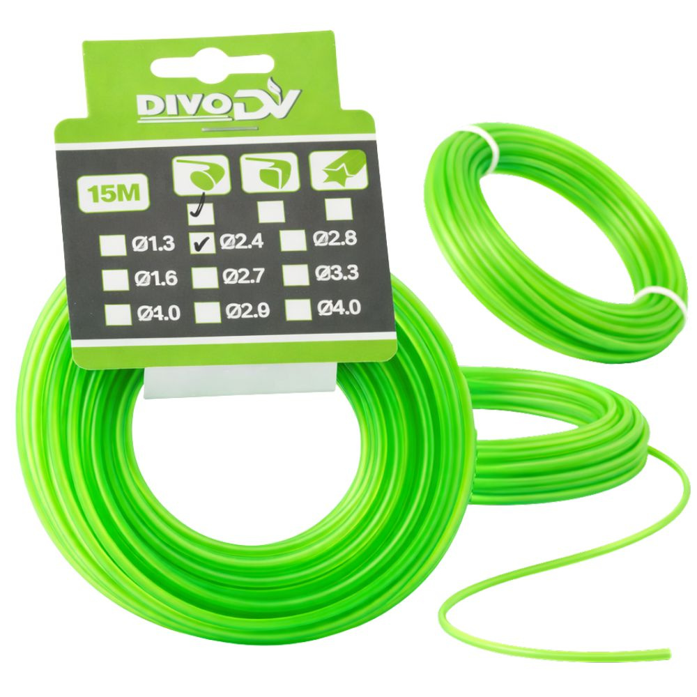 Heavy-Duty Trimmer Line 15m 2.4mm for Brush Cutters, Green