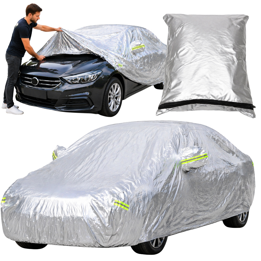 Waterproof Car Cover XL with Mirror Pockets All-Weather Tarp, silver