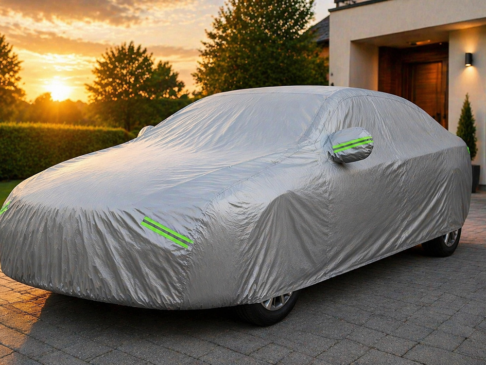 Waterproof Car Cover XL with Mirror Pockets All-Weather Tarp, silver
