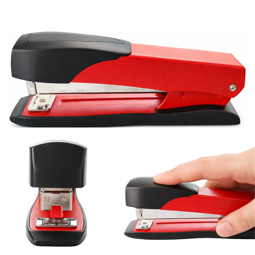 Izturīgs metāla biroja skavotājs ergonomisks dokumentiem, sarkanmelns