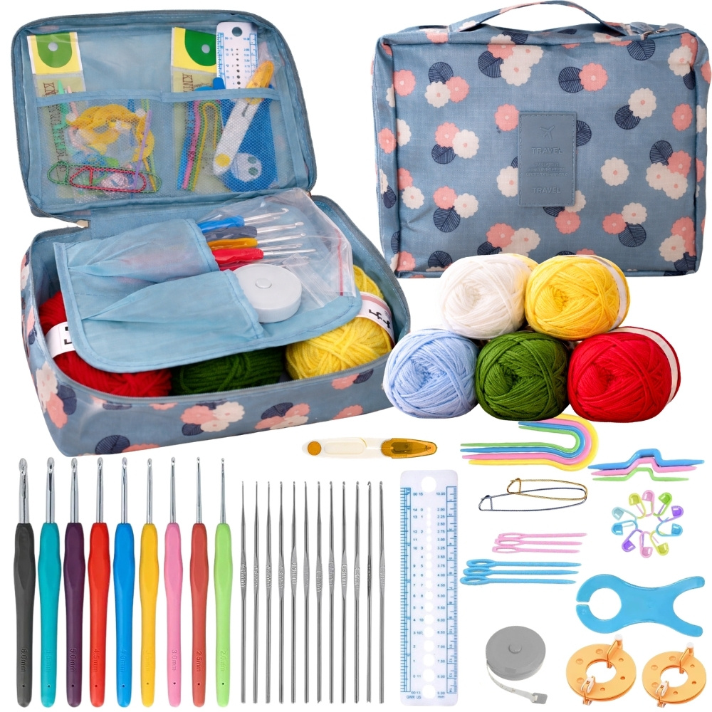 52-Piece Beginner Crochet Kit with Hooks Yarn and Zippered Case